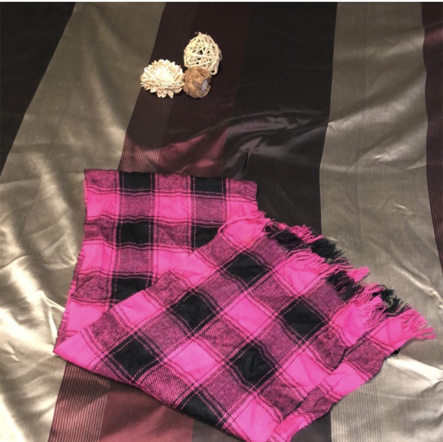 Pink & Black Plaid Scarf 🧡 - photo 2