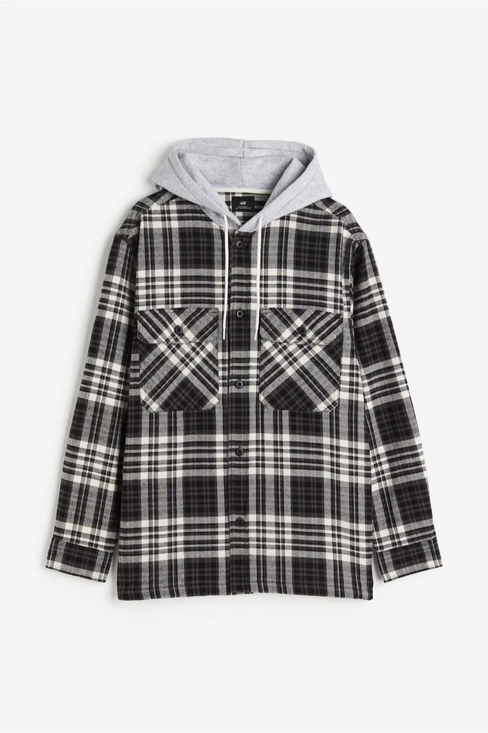 H&M Plaid Hooded Flannel Shirt - Size L thumbnail