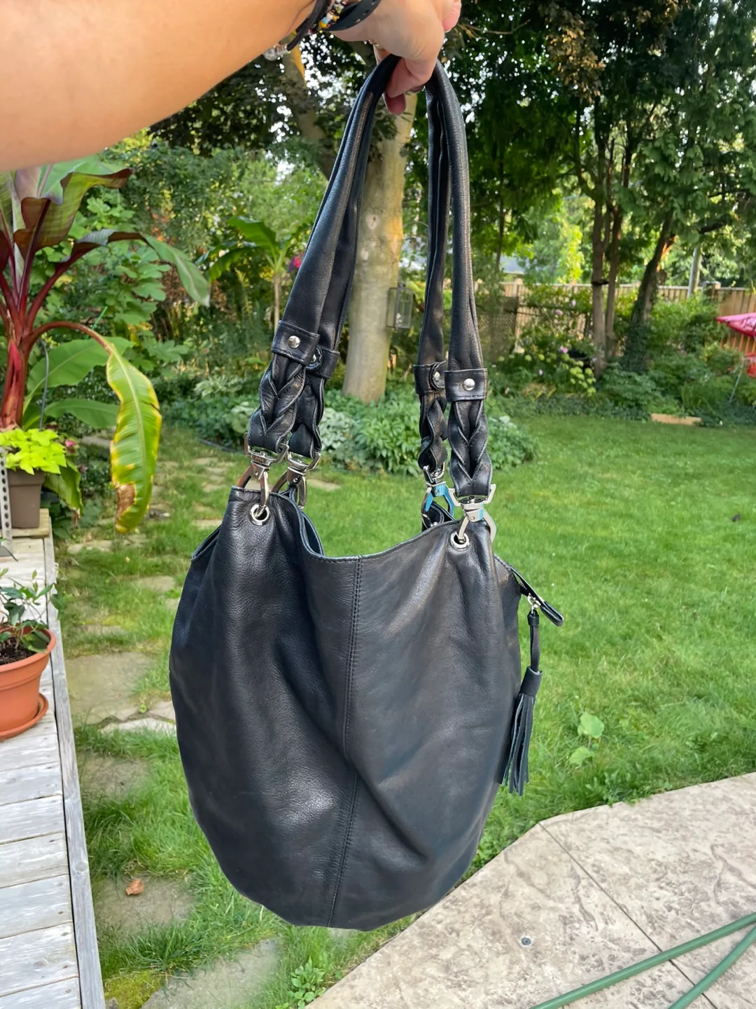 Derek Alexander Black Leather Hobo Bag thumbnail