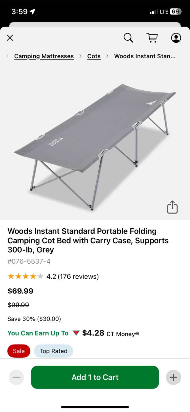 Woods Instant Portable Folding Camping Cot Bed, Grey - photo 5