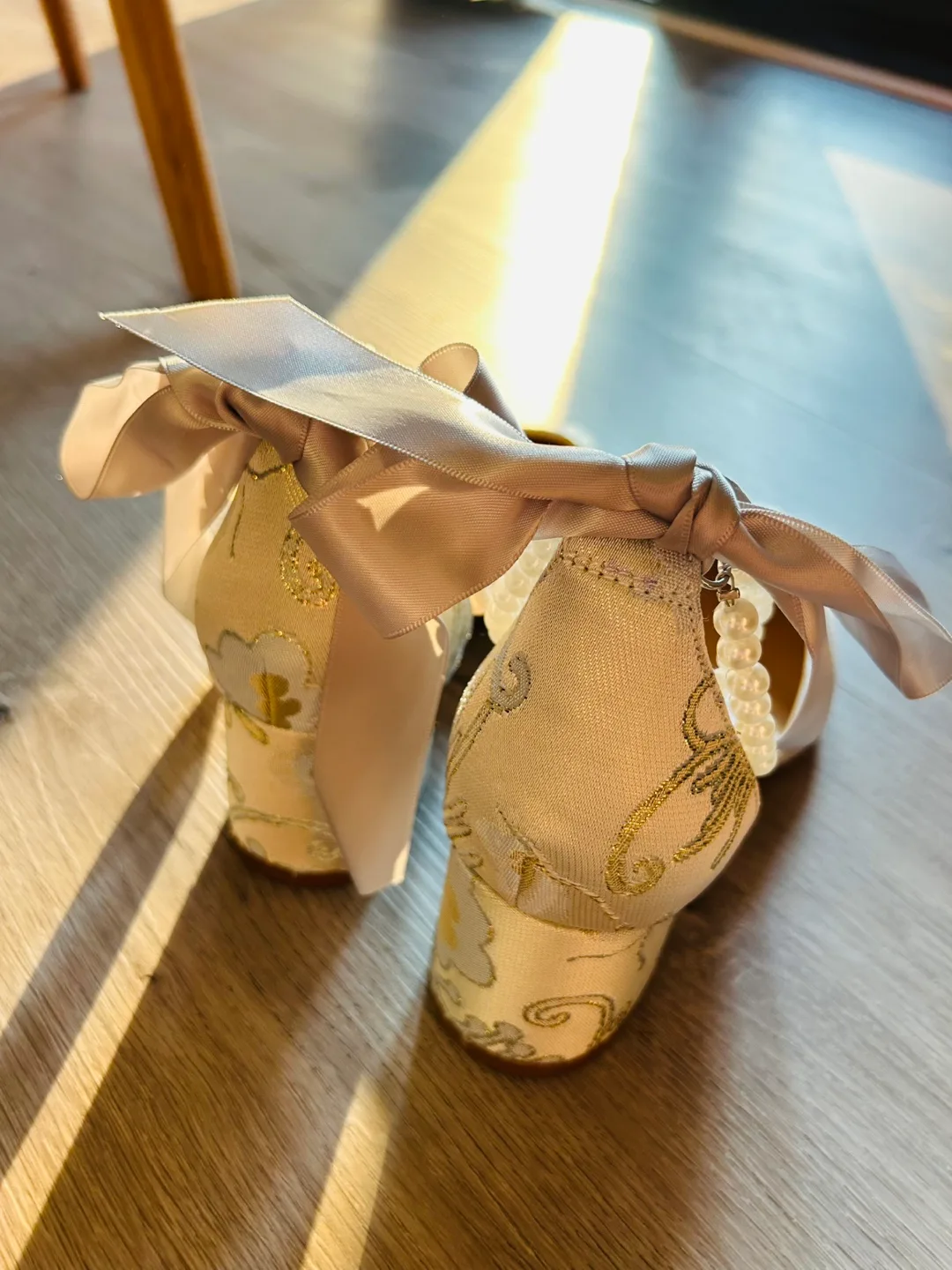 Bridgerton Floral Satin heels,Silver-6cm heel, Size 8 image indicator(4)