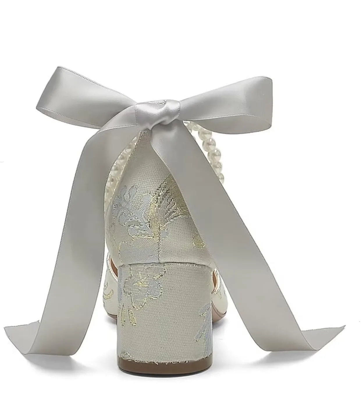 Bridgerton Floral Satin heels,Silver-6cm heel, Size 8 image indicator(8)