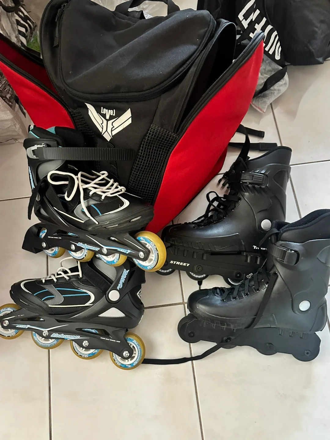 2 PAIRS of Rollerblades with Protective Gear & backpack thumbnail