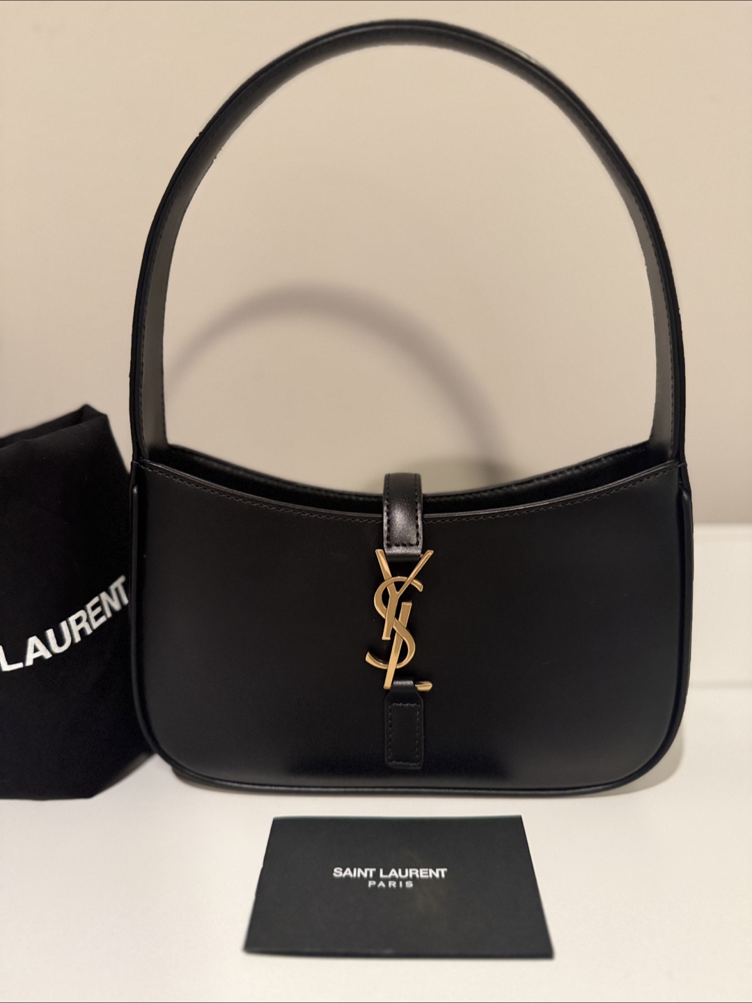 Saint Laurent YSL Black Leather Hobo Bag