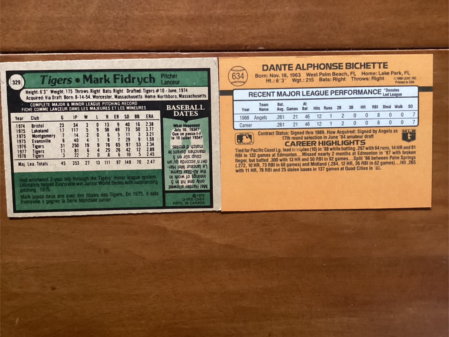 MLB Cards 1979 MARK FIDRYCH #329 & DANTE BICHETTE RC #635 - photo 4