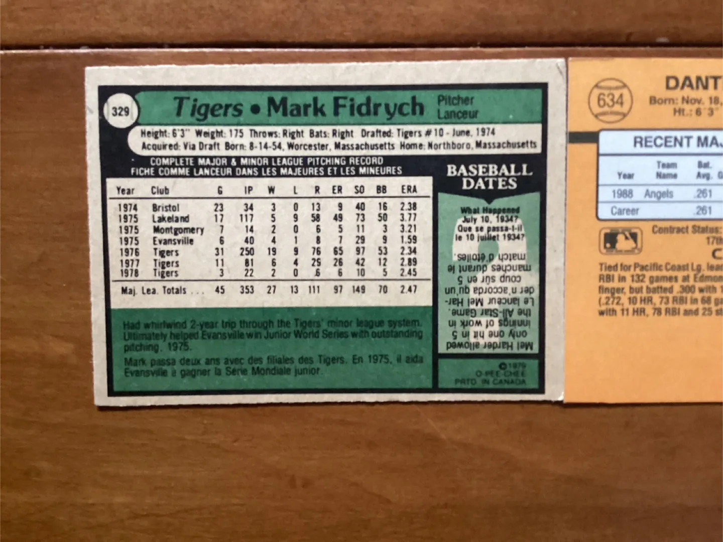 MLB Cards 1979 MARK FIDRYCH #329 & DANTE BICHETTE RC #635 image indicator(5)