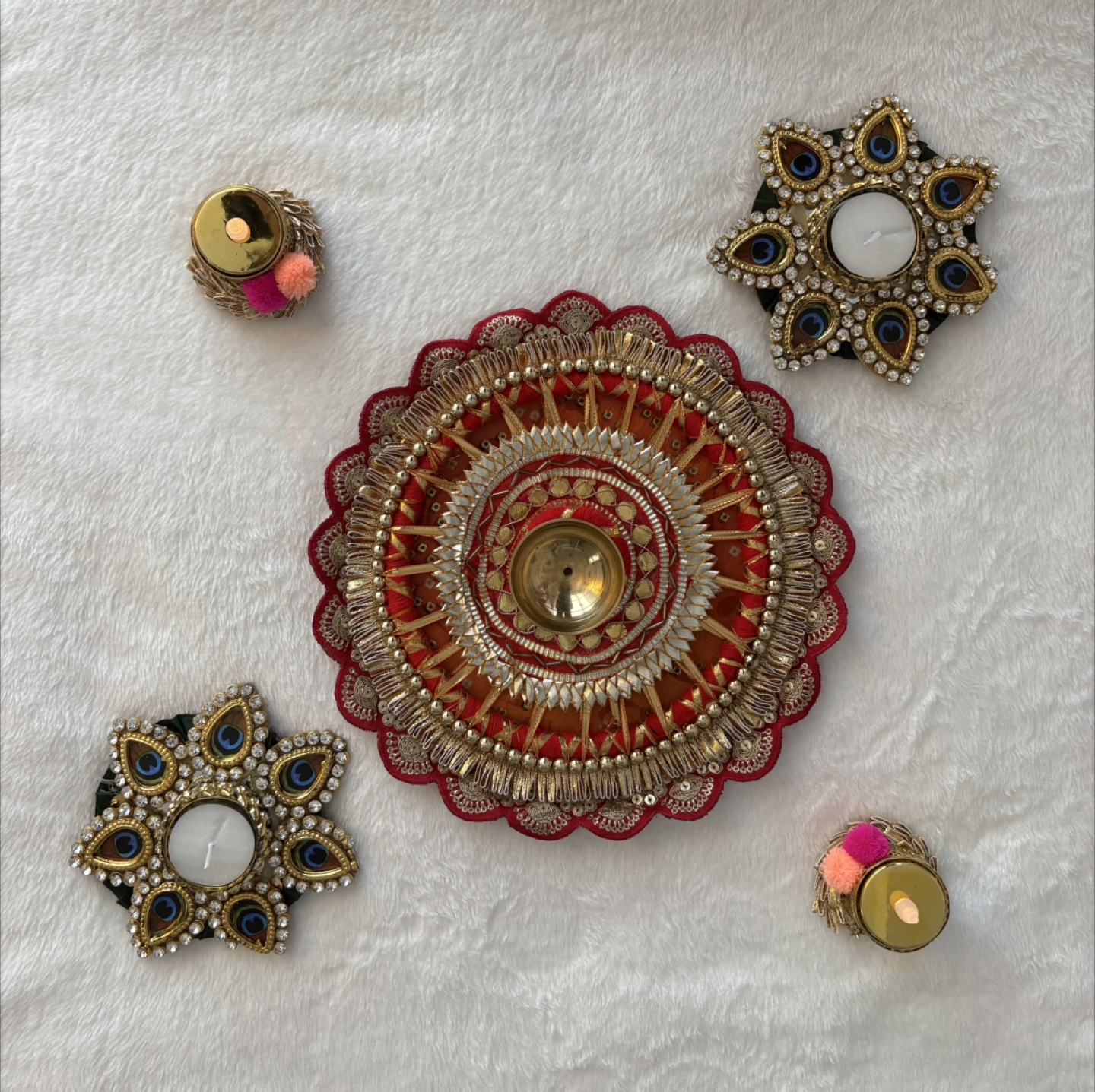 Decorative Pooja plate with 2 set of candle holders
