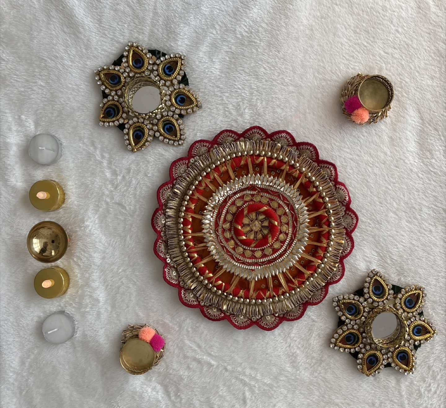 Decorative Pooja plate with 2 set of candle holders - photo 3