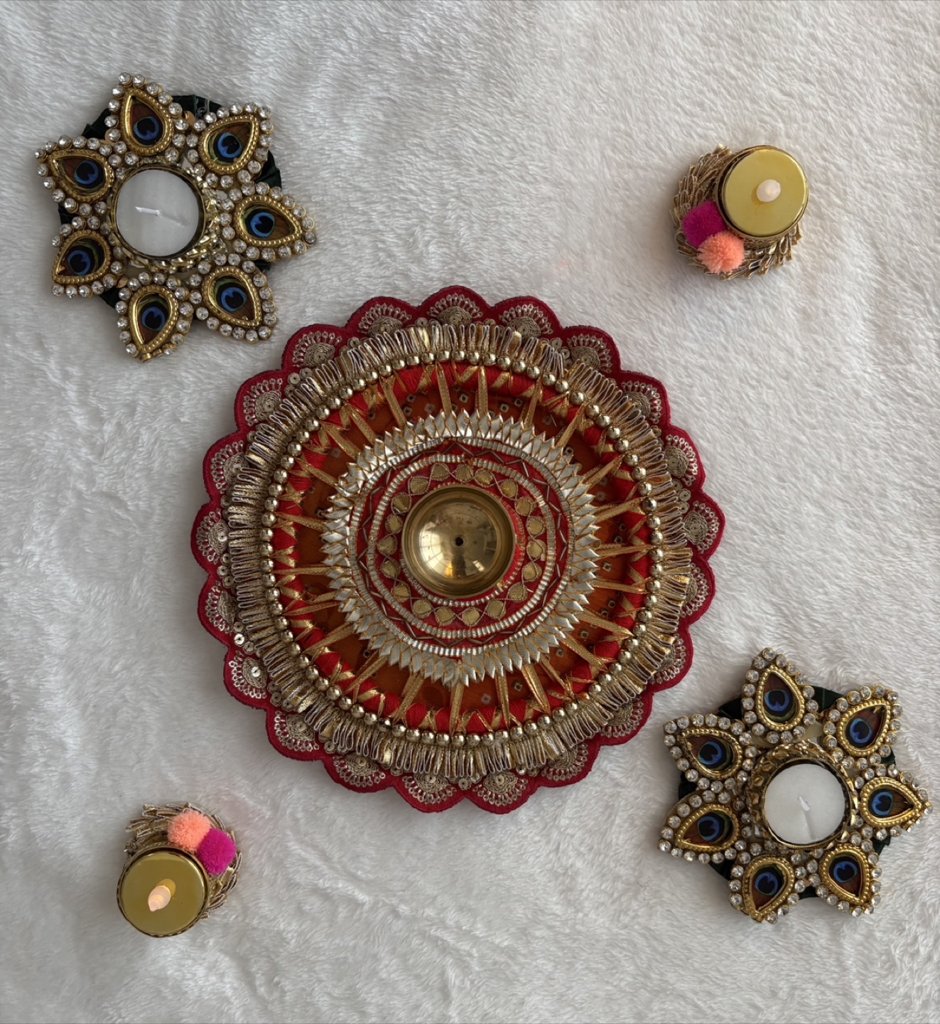 Decorative Pooja plate with 2 set of candle holders - photo 2