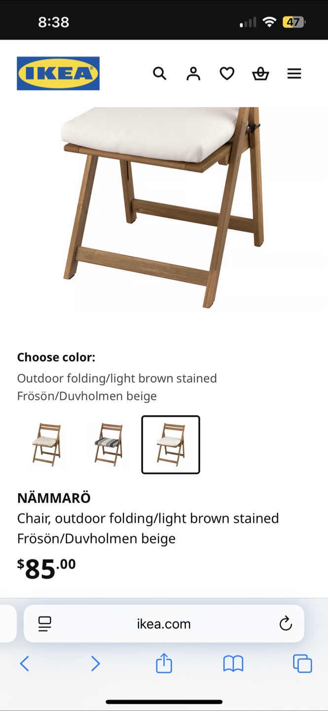 Balcony / patio ikea foldable chairs with chair pads for sale - photo 5