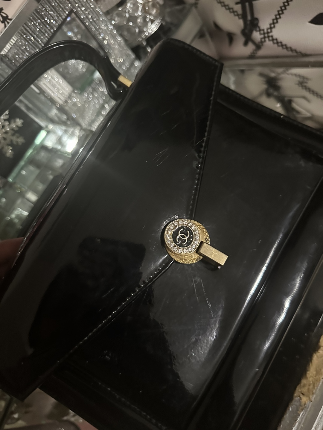 Vintage Black Patent Leather Handbag