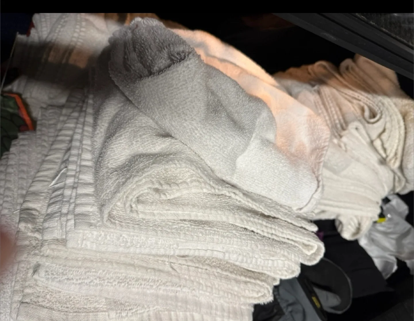 Washed gym towels with stains. thumbnail