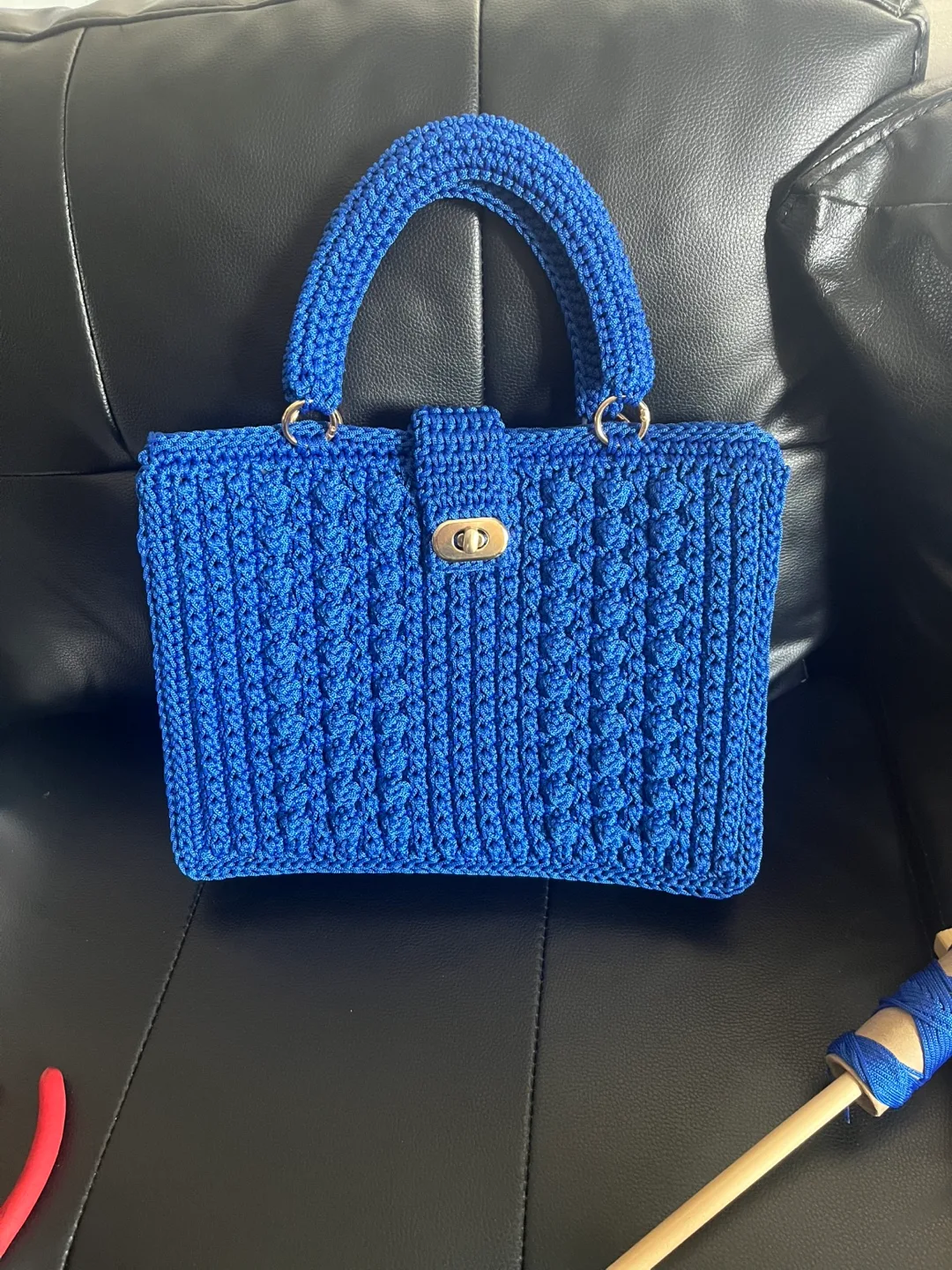 Handmade Blue Knitted Handbag image indicator(2)