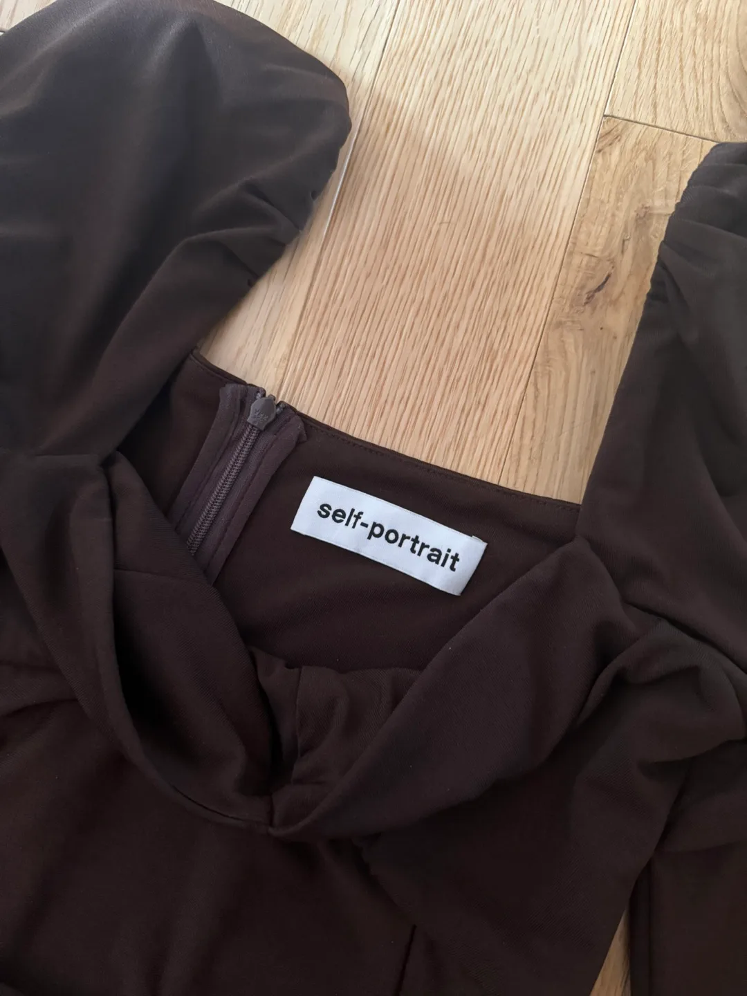 Self-Portrait Brown Ruched Long Sleeve Dress image indicator(2)