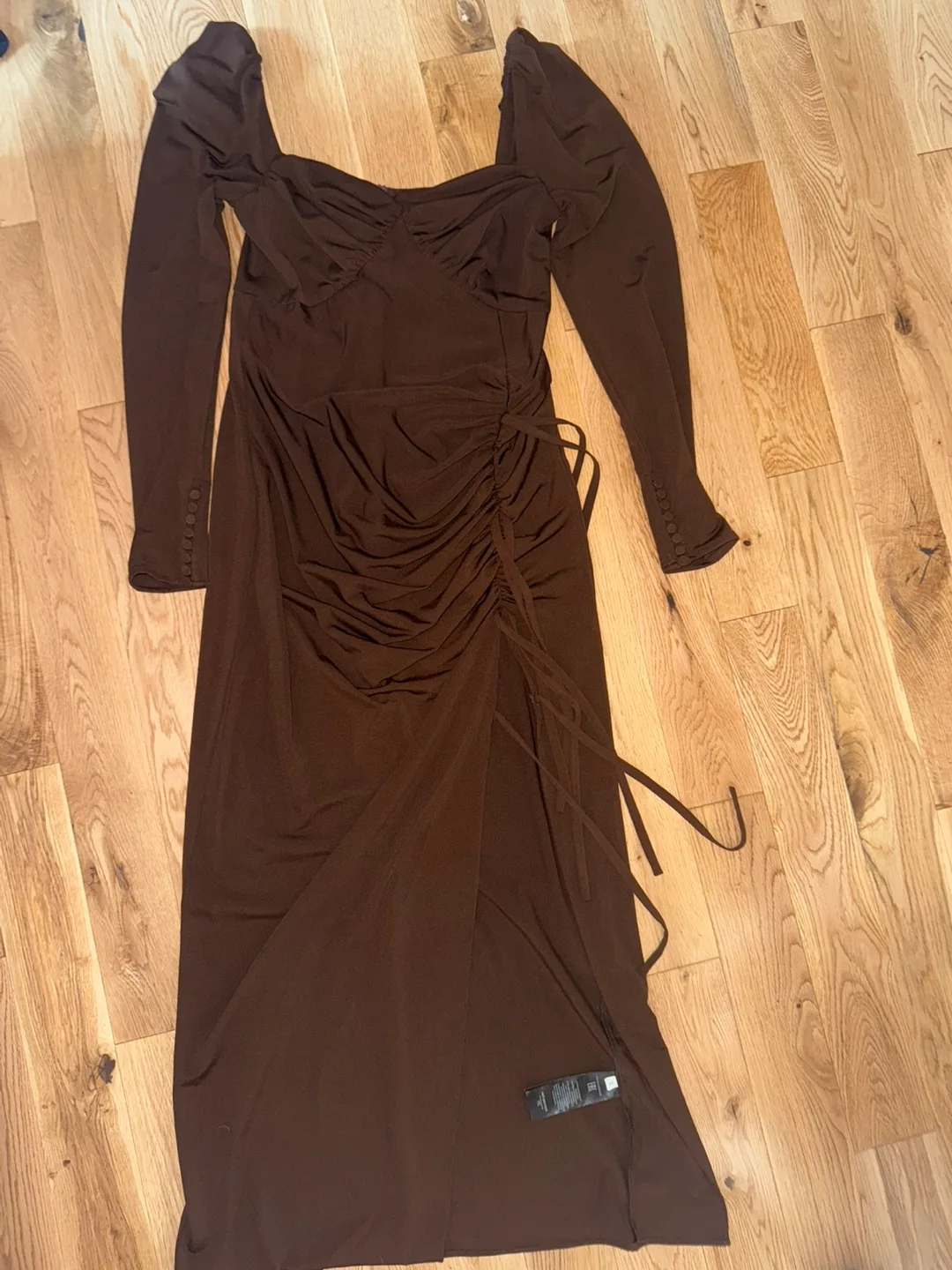 Self-Portrait Brown Ruched Long Sleeve Dress image indicator(3)