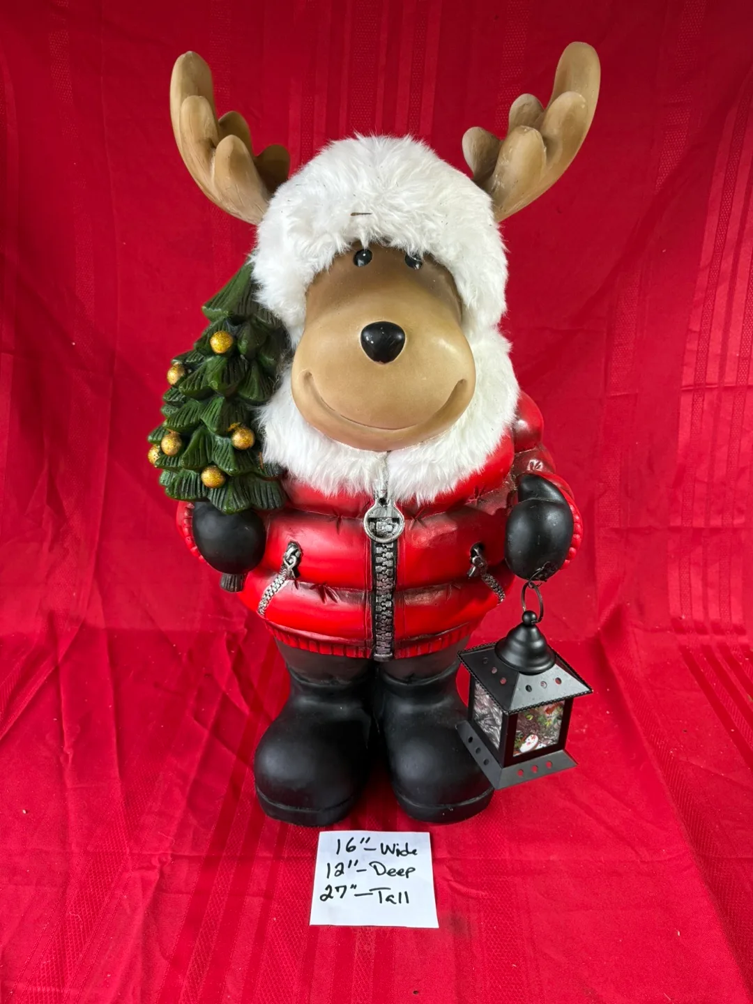 Festive Moose Decoration with Lantern & Tree - 27" Tall thumbnail