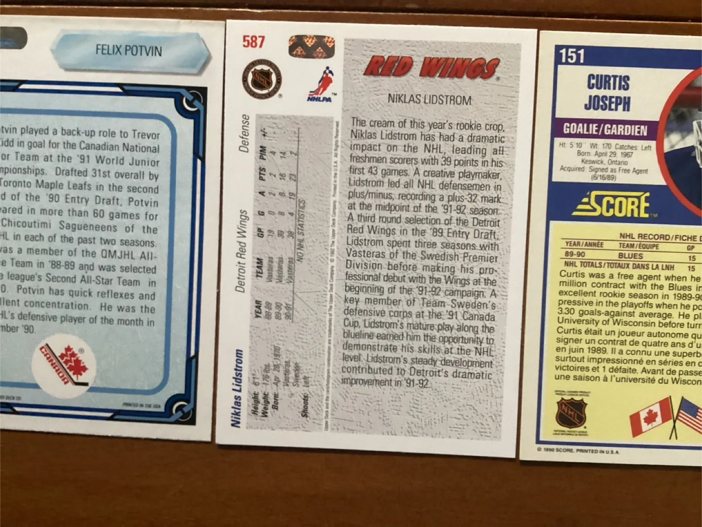 Felix Potvin #458, Niklas Lidstrom #587 & Curtis Joseph #151 image indicator(7)