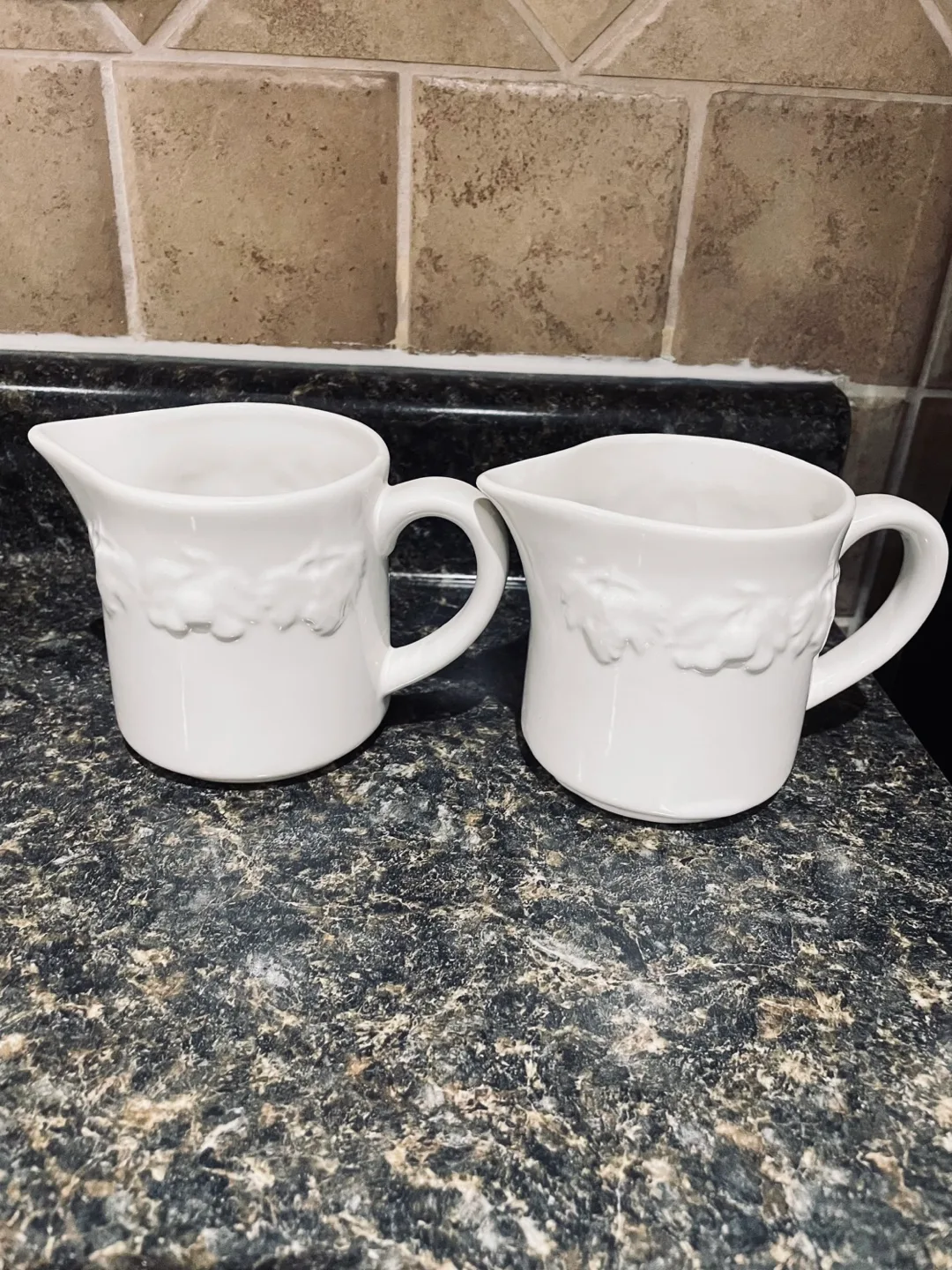 White Ceramic Creamer Pitchers - Set of 2 thumbnail