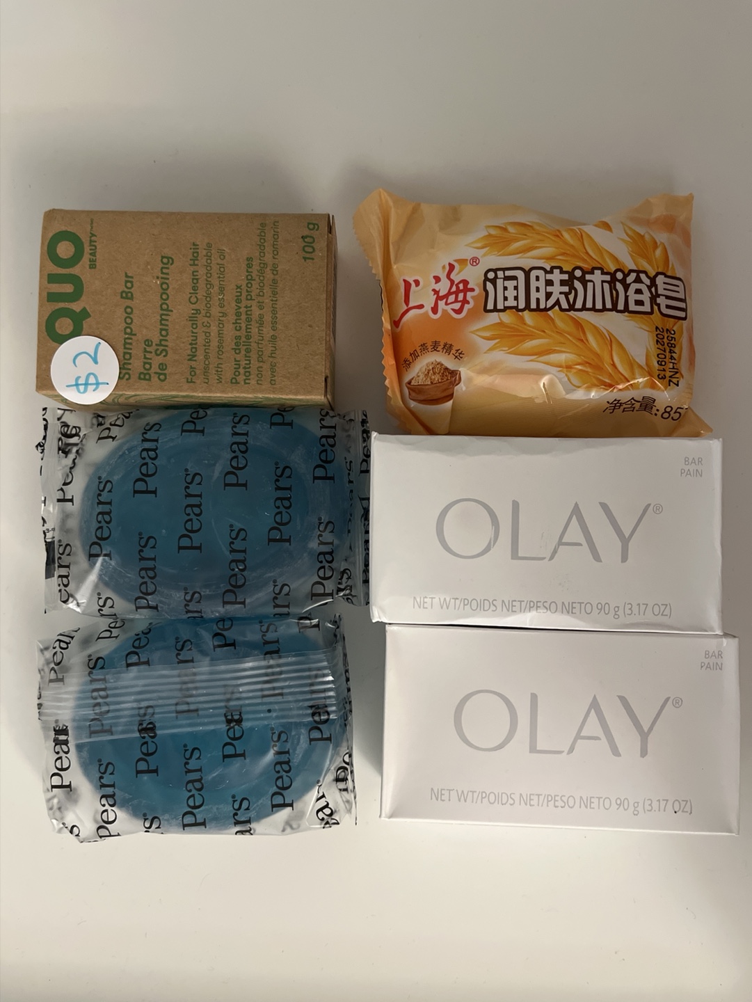 Quo Shampoo Bar, Shanghai Soap, Pears Soap & Olay Bar Soap