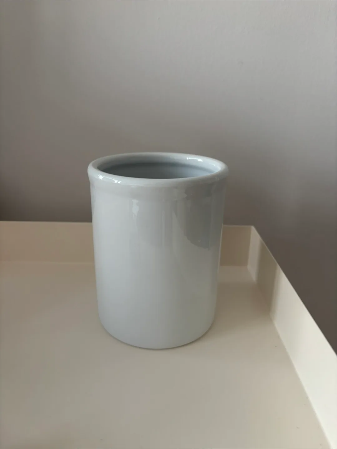 White Ceramic Utensil Holder ~5” tall thumbnail
