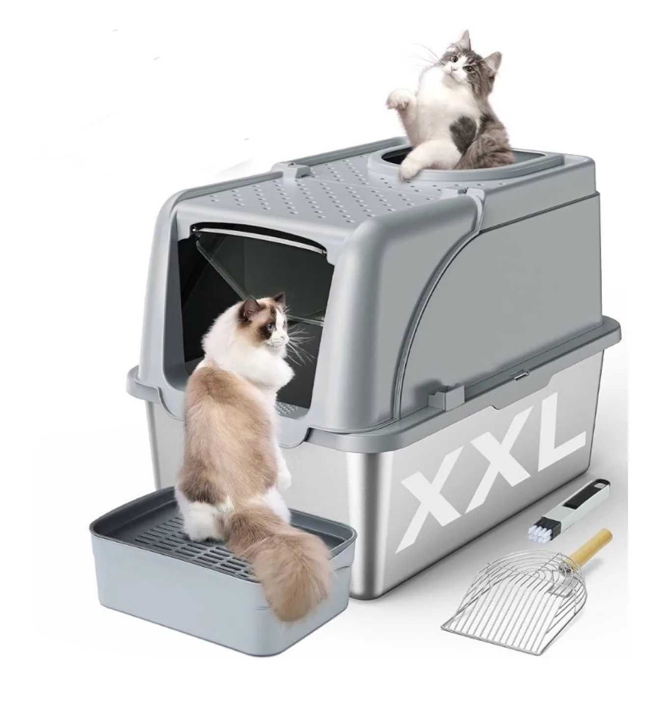 New Rilvva Covered Stainless Steel Litter Box, XXL thumbnail