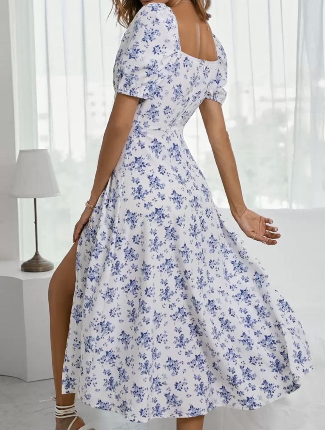 Floral Print White & Blue Dress - photo 3