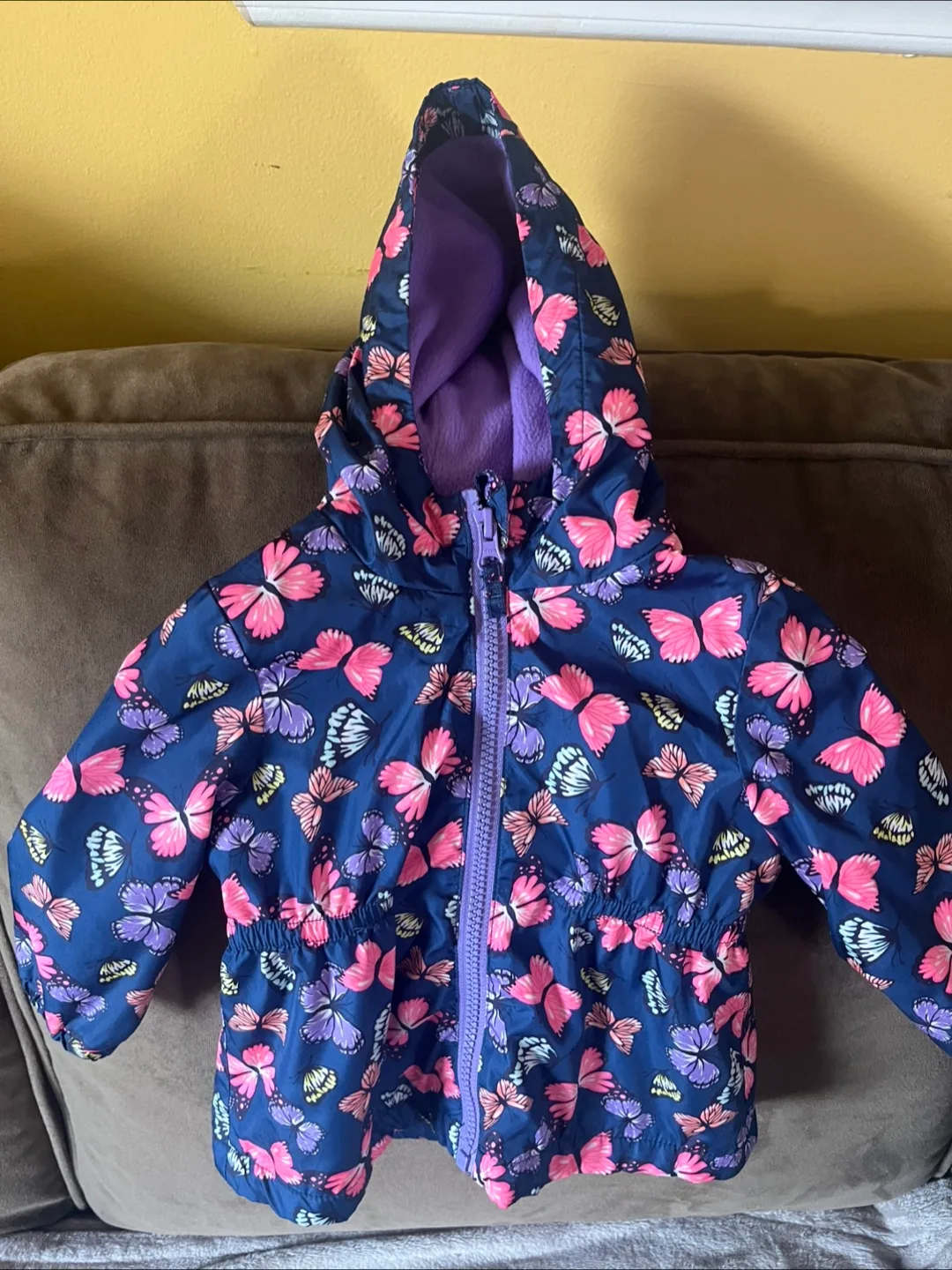 George Girls' Butterfly Print Puffer Jacket, Size 6-12M thumbnail