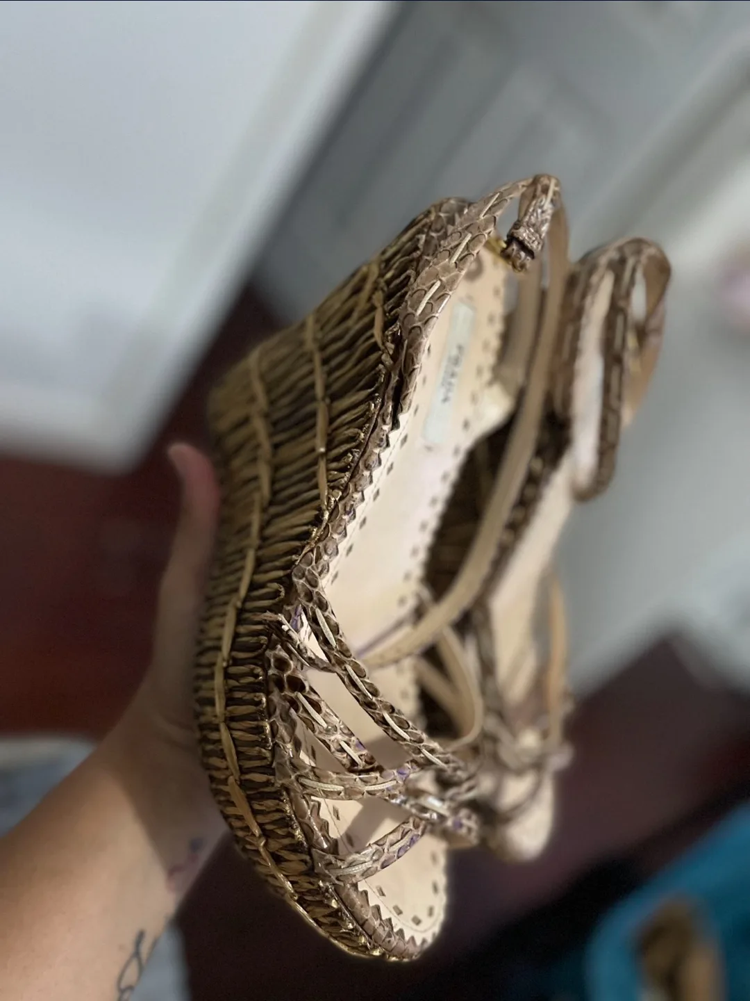 Prada Snakeskin Wedge Sandals, Size 37.5 thumbnail