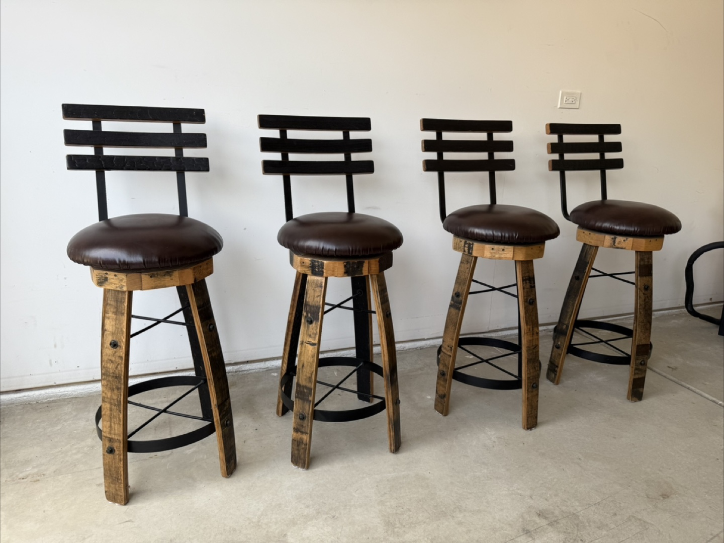 Whiskey Barrel Stave Bar Stools (Set of 4)
