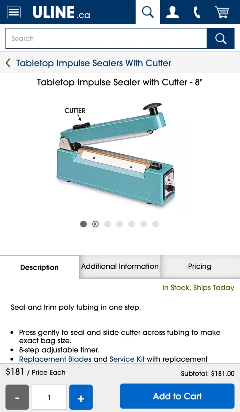 Uline H-161 8" Impulse Sealer with Cutter - New image indicator(2)