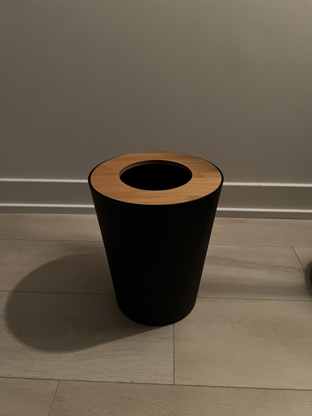 Bouclair Black Waste Bin w/ Wood Rim