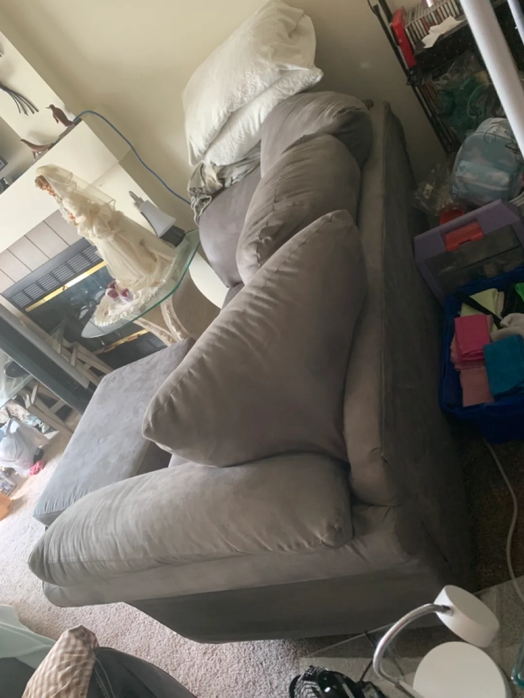 Grey Loveseat and Ottoman Set thumbnail