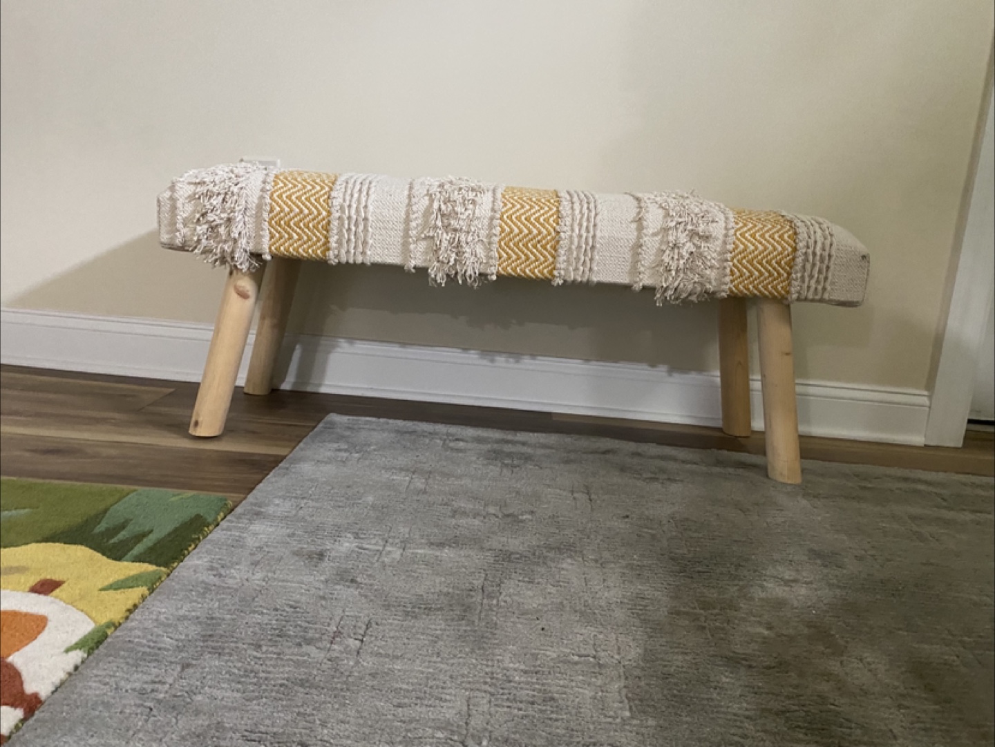 Yellow & White Boho Bench