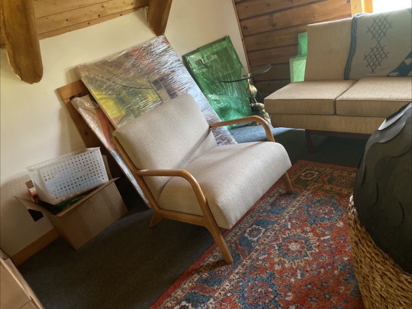Beige Armchair with Wooden Frame - photo 2