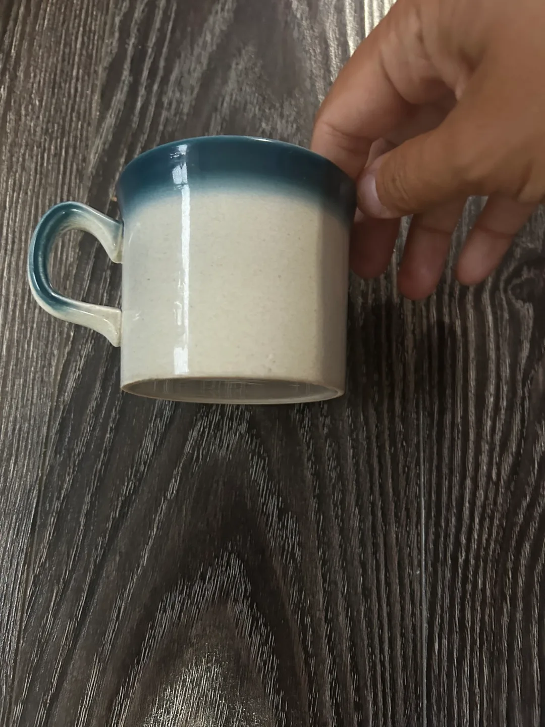 🧡Ceramic mug with blue trim thumbnail