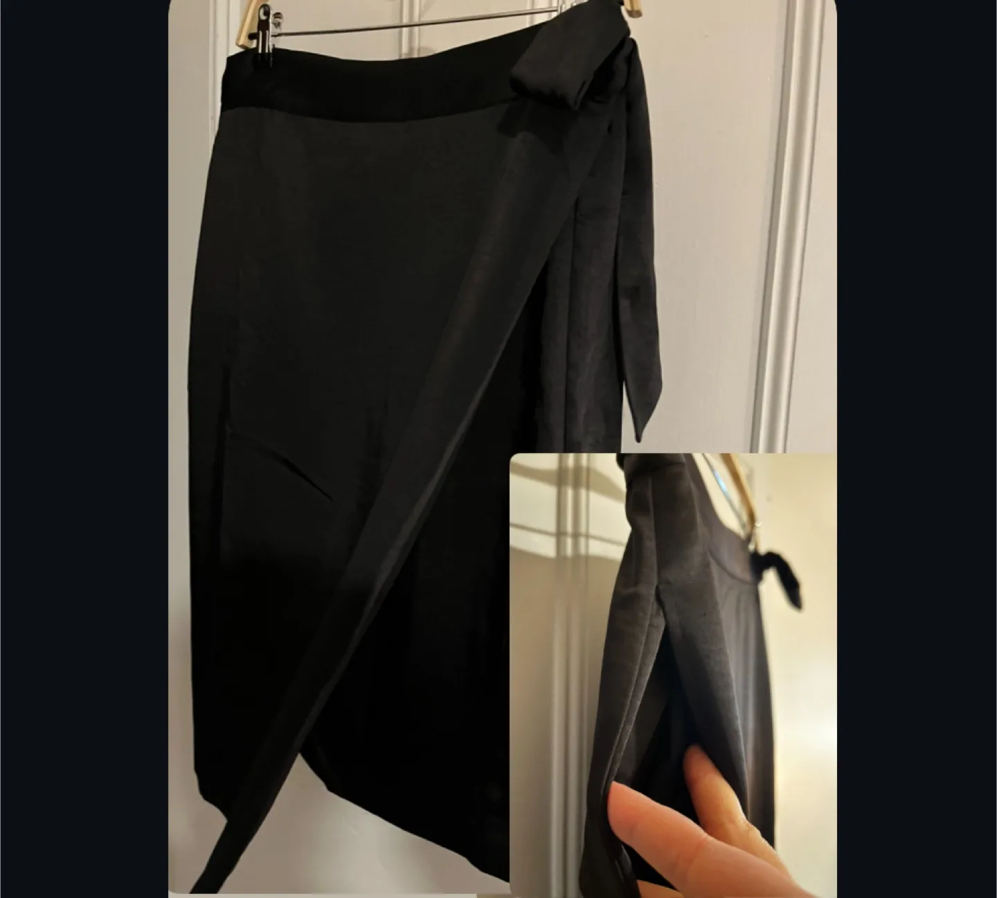 Black Satin Wrap Midi Skirt Hidden Pockets Medium thumbnail