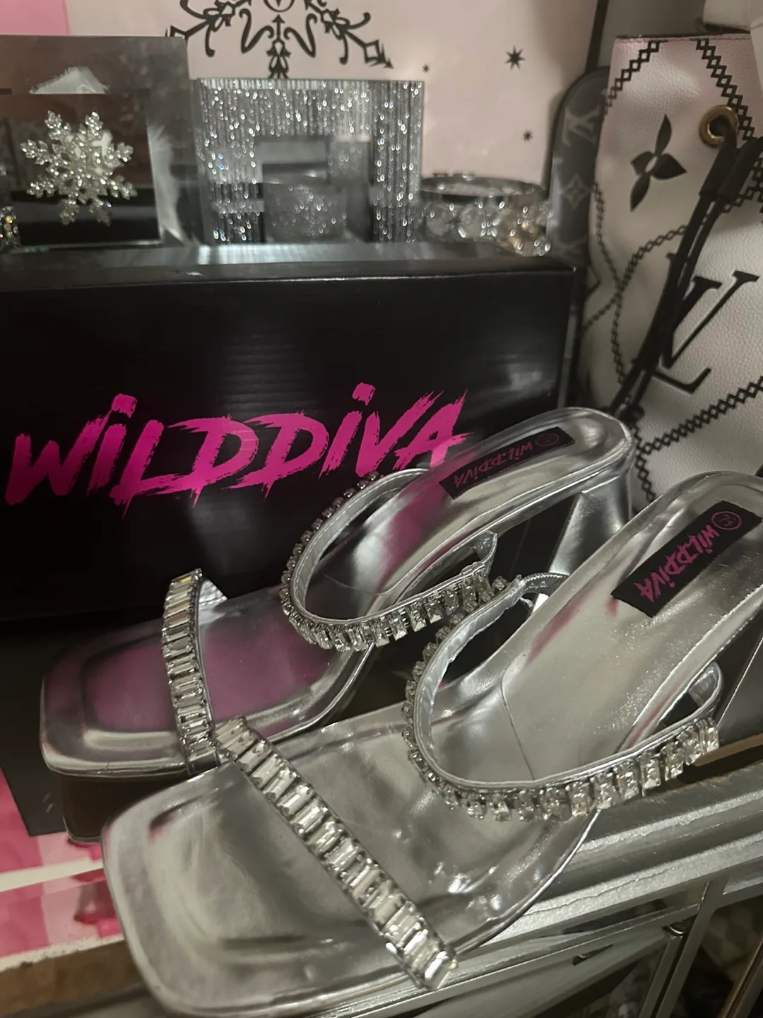 Wild Diva Silver Rhinestone Heels - Size 7 image indicator(2)