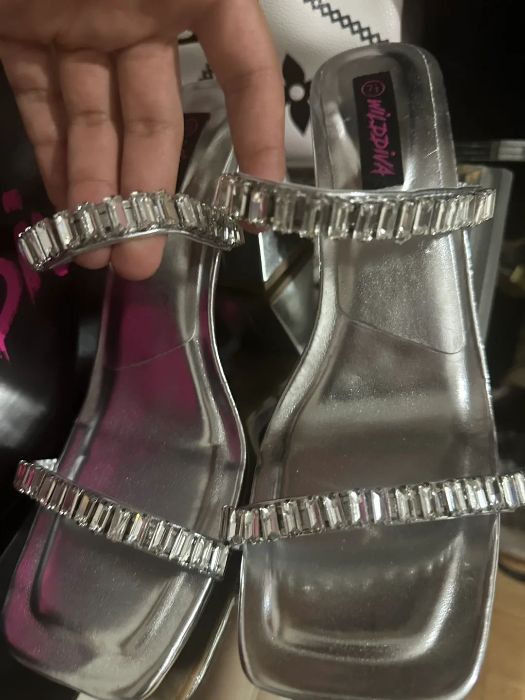 Wild Diva Silver Rhinestone Heels - Size 7 thumbnail