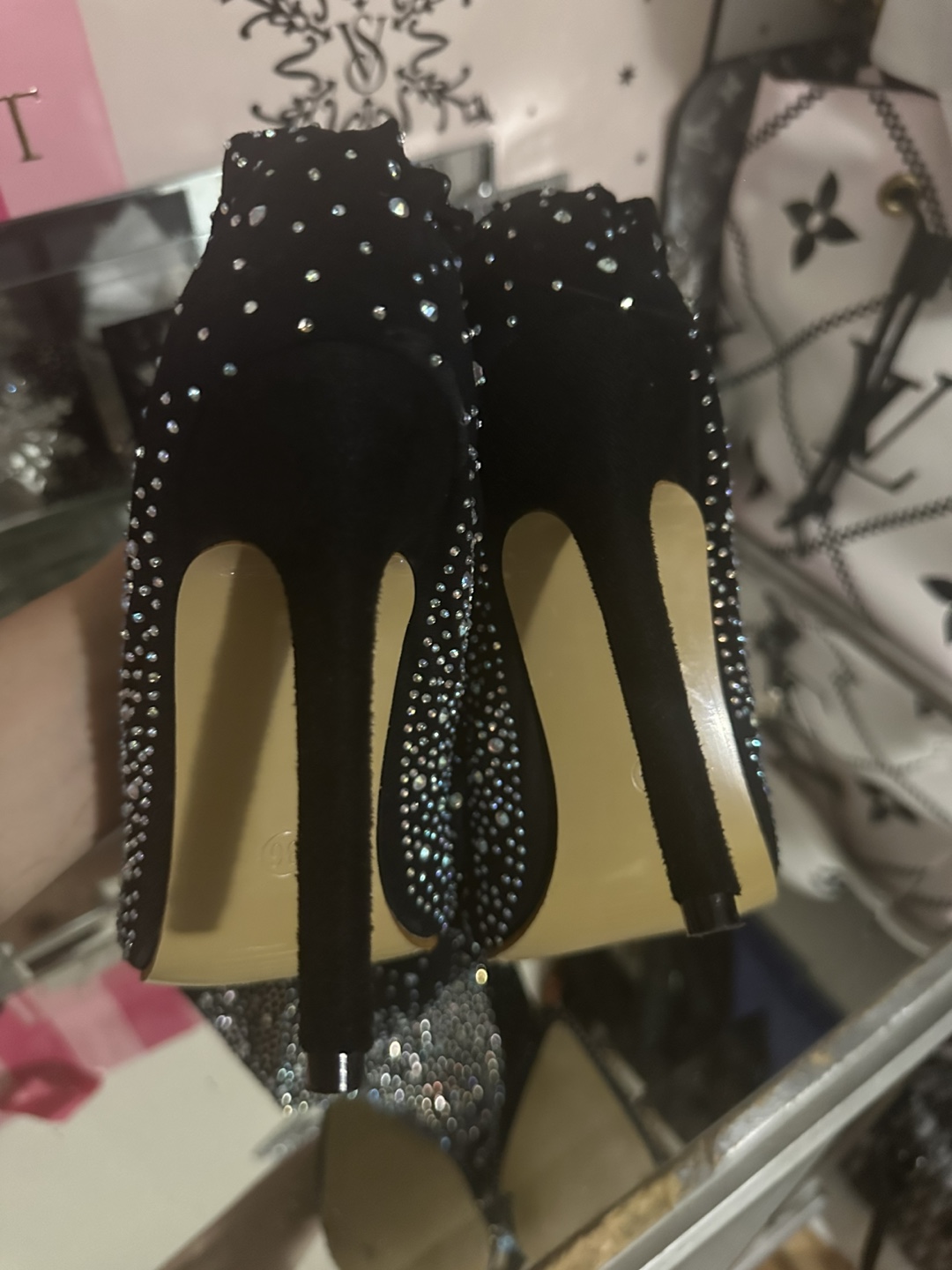 Rhinestone Embellished Black Heels - Size 40 - photo 3