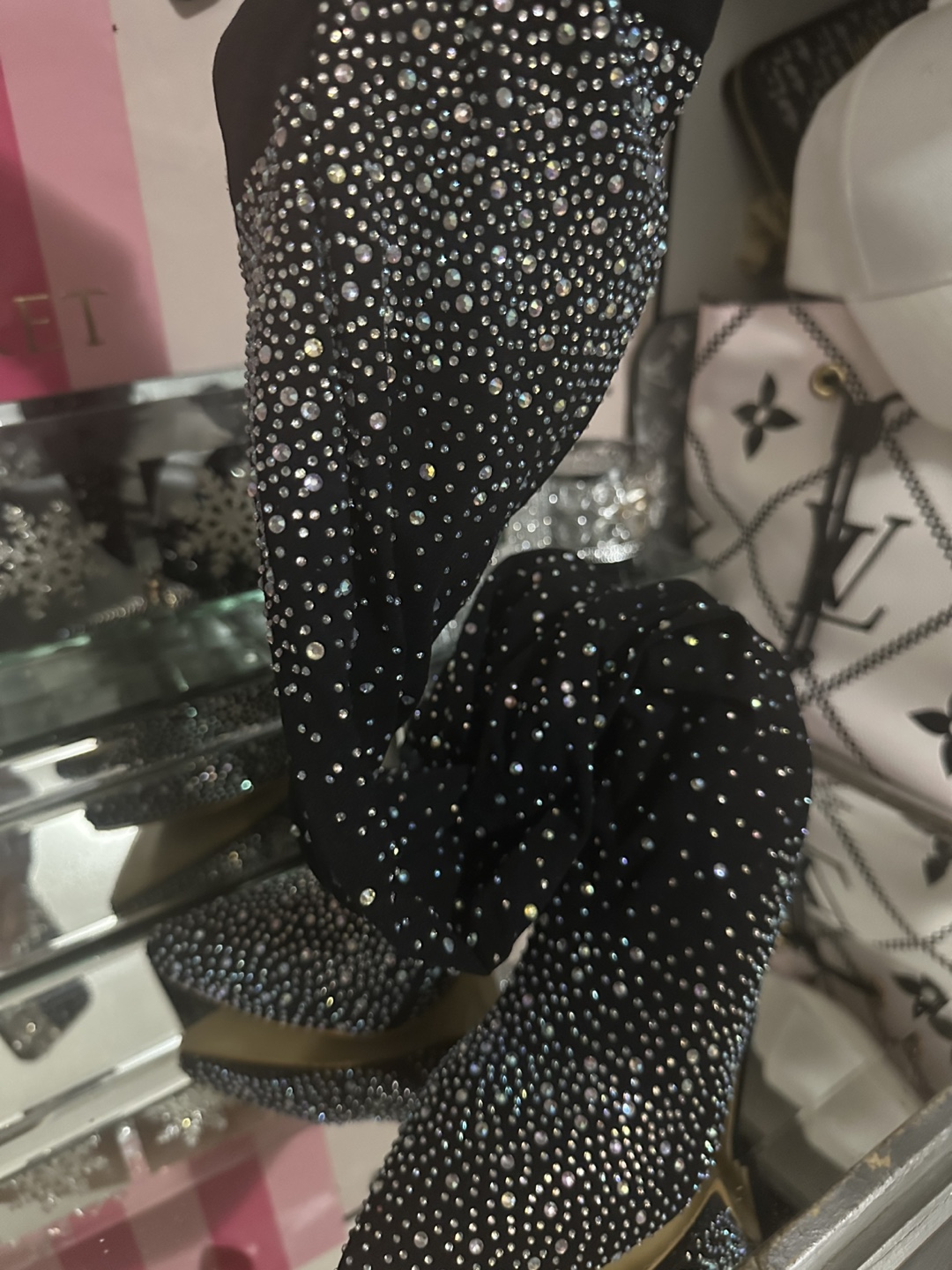 Rhinestone Embellished Black Heels - Size 40