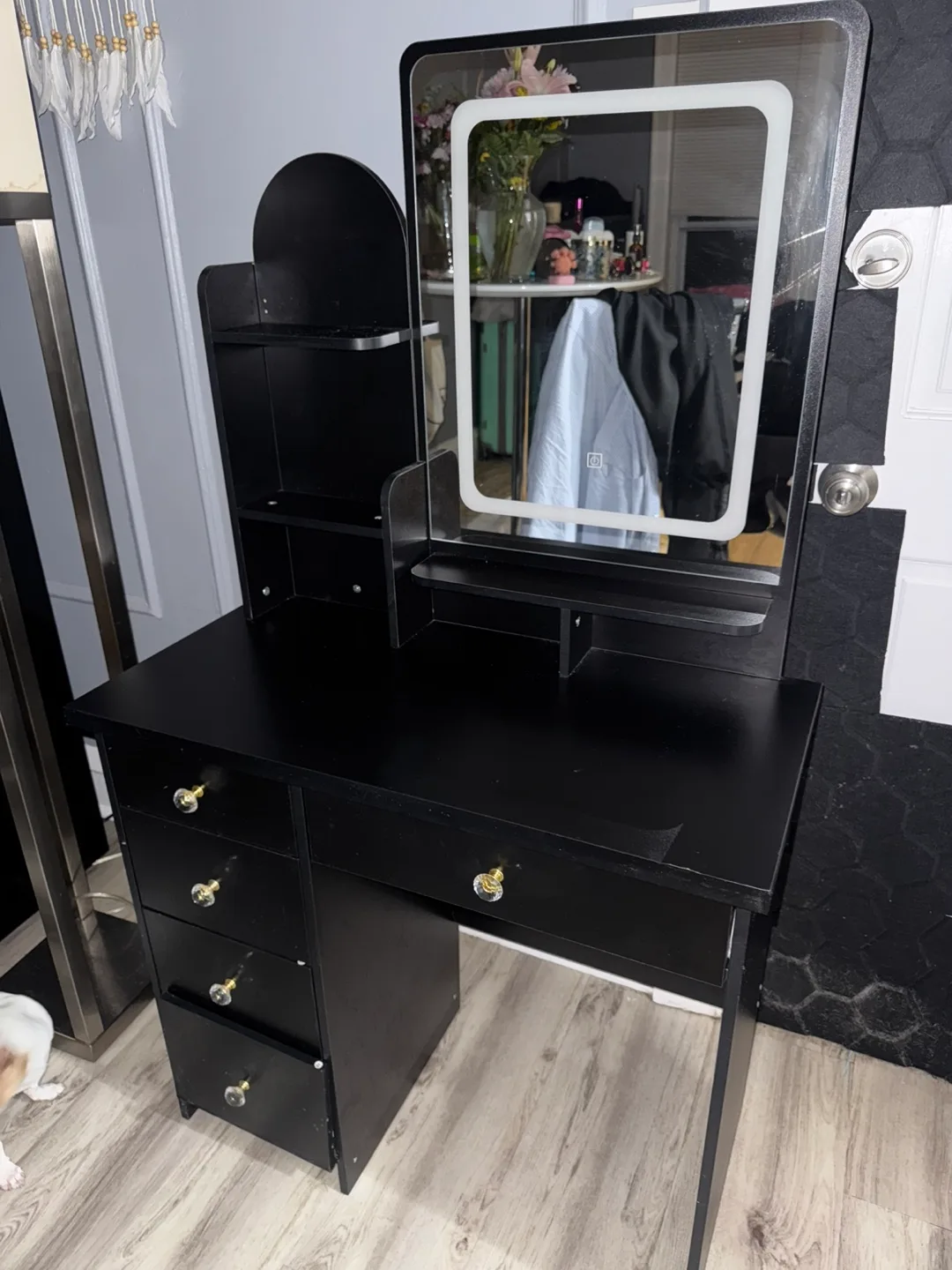 Black Vanity Makeup Table with Lighted Mirror thumbnail