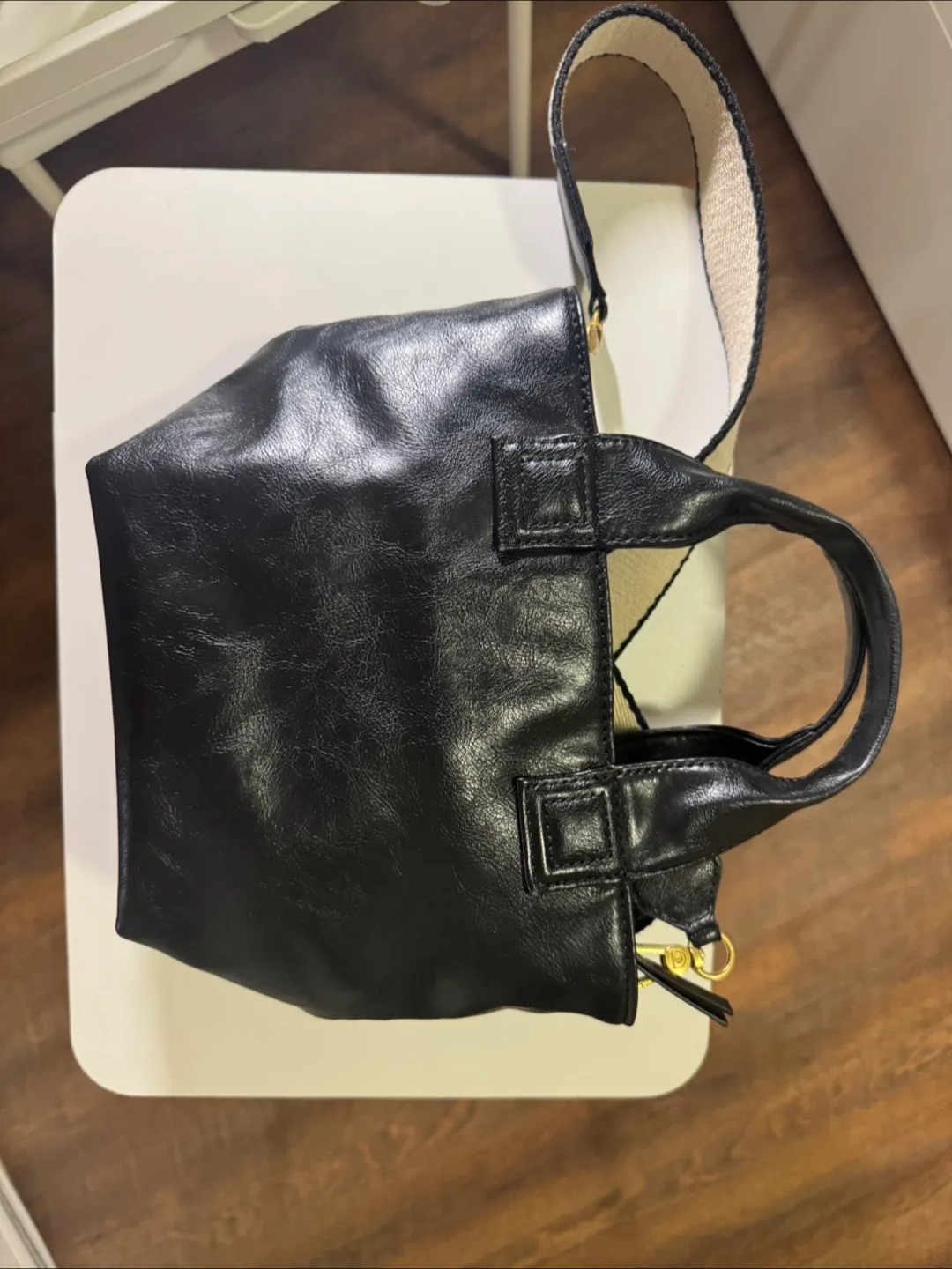 Black Leather Tote Bag with Strap thumbnail