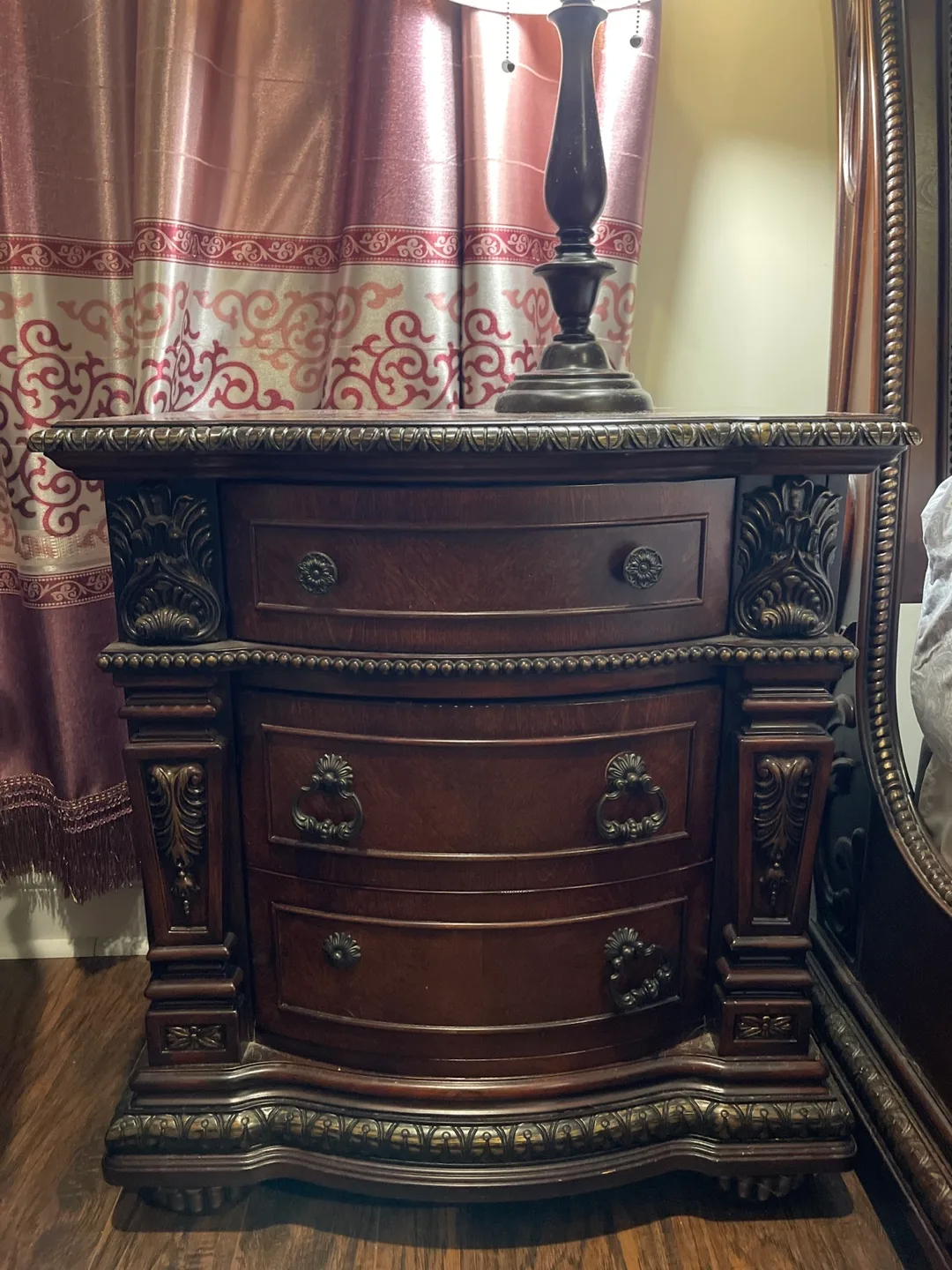 Ornate Wooden Nightstand thumbnail
