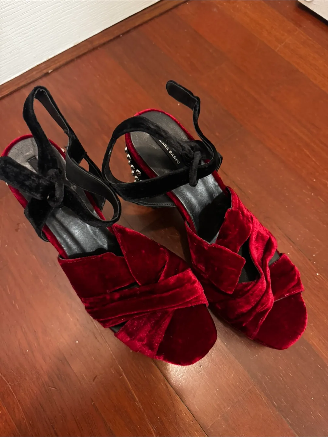 Zara Basic Red Velvet Heels - Size 41 thumbnail