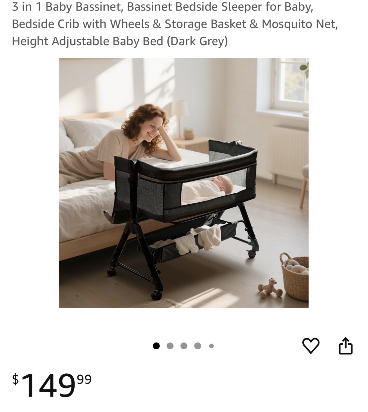 3-in-1 Baby Bassinet - Dark Grey brand new
