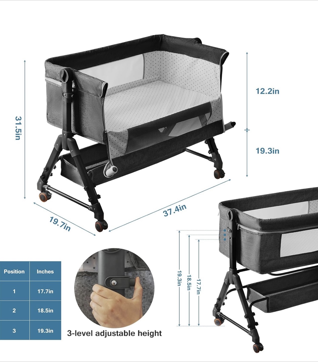 3-in-1 Baby Bassinet - Dark Grey brand new - photo 3