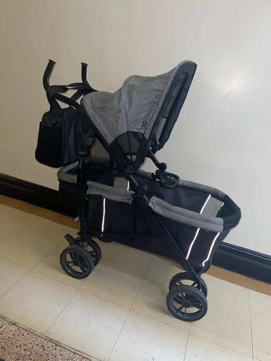 3D LiteWagon Double Stroller - Black/Gray Tweed thumbnail