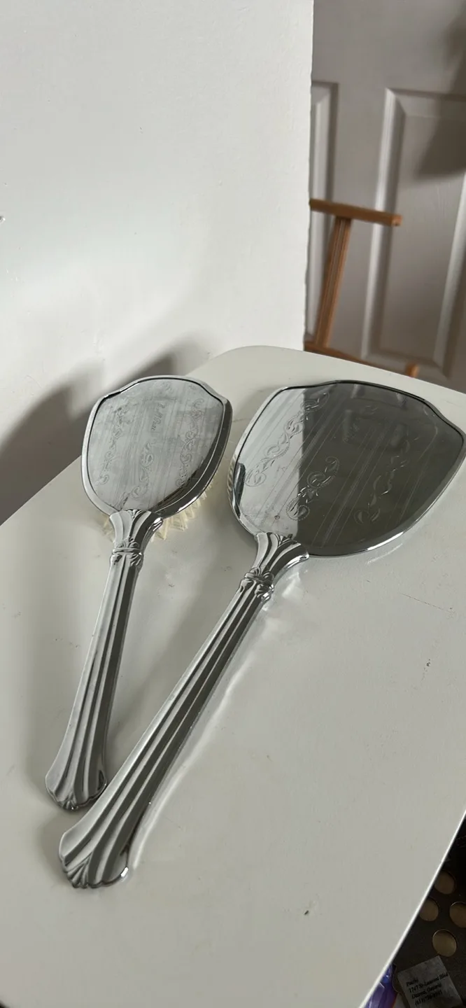 Vintage Silver Plated Vanity Set Brush & Mirror thumbnail