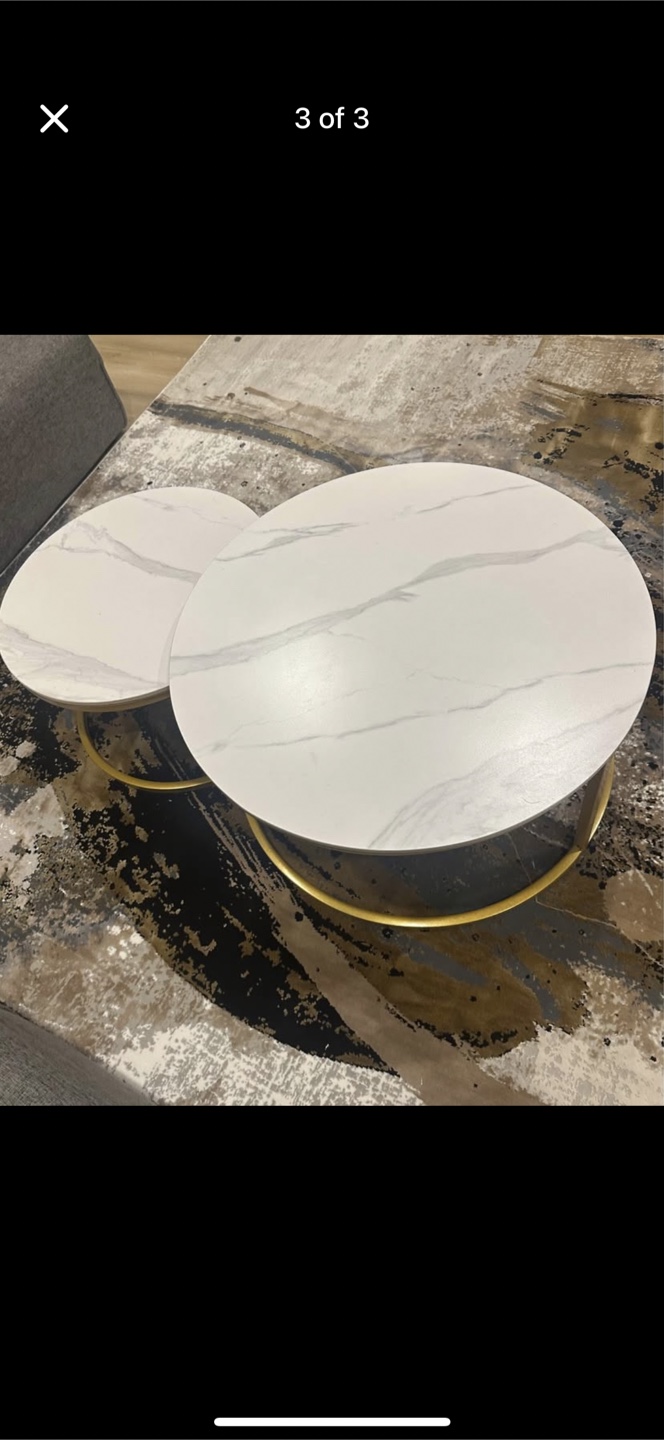 Nesting Coffee Tables - White Marble & Gold Finish - photo 2