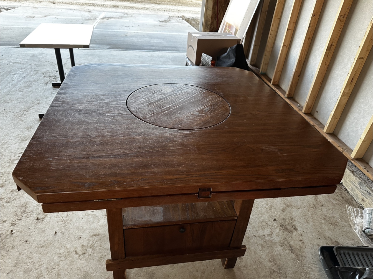 Wooden Round Dining Table with Storage - photo 2